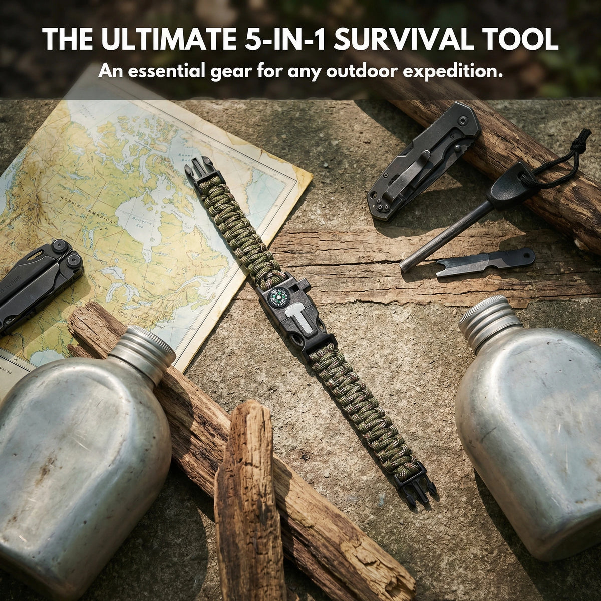 5 In 1 Survival Paracord Bracelet With Emergency Compass Whistle Fire Kit