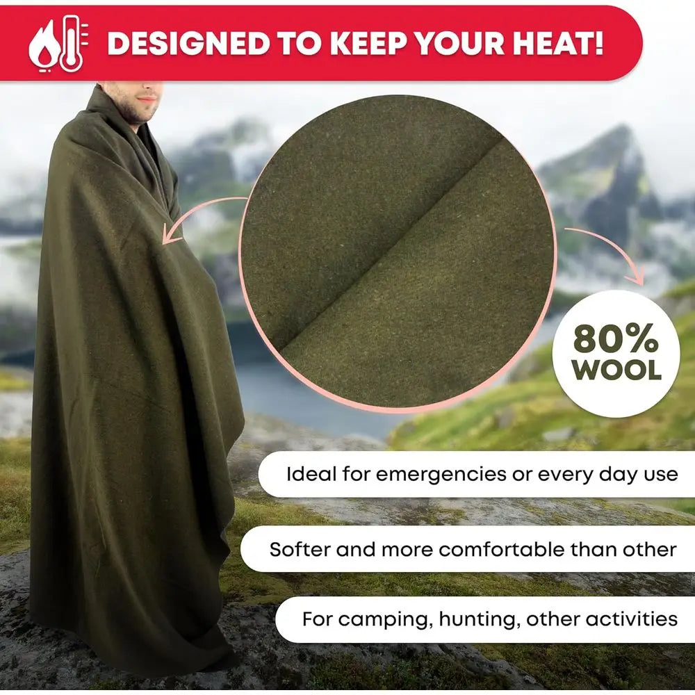 Military Style Acrylic Fire Retardant Durable Warm Blanket Olive Green