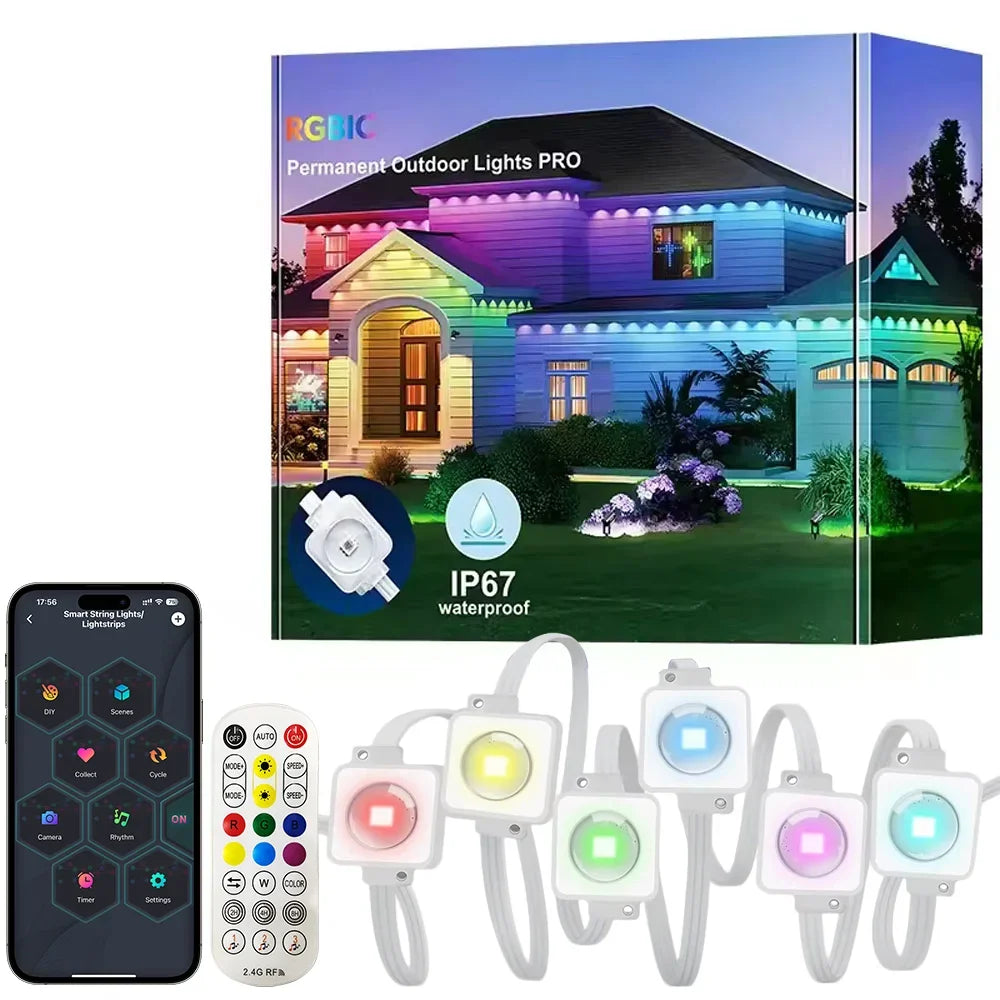 MIMIRGB Outdoor Eaves Light String IP67 Waterproof With App Remote Control And Music Sync For Roof Decor