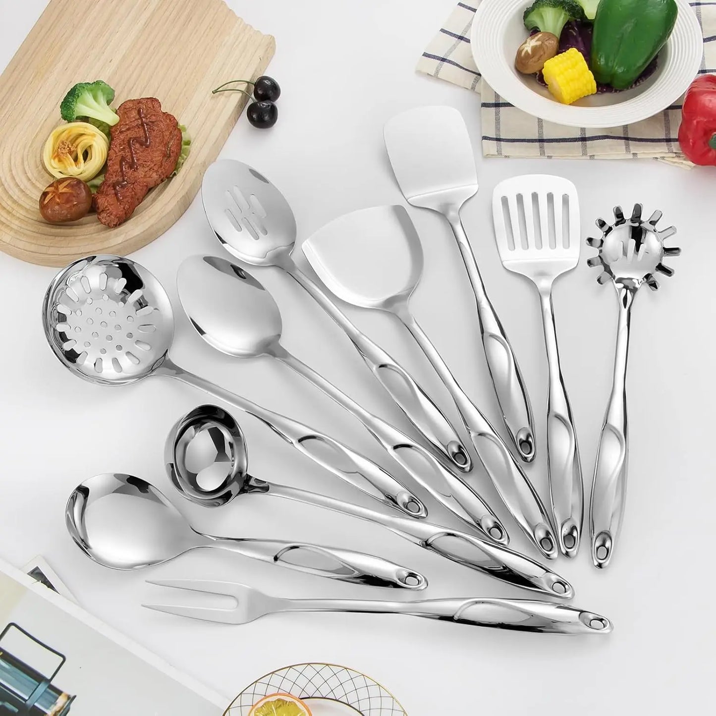 Stainless Steel 10 Piece Utensil Set Dishwasher Safe PremiumGradeStainless Construction