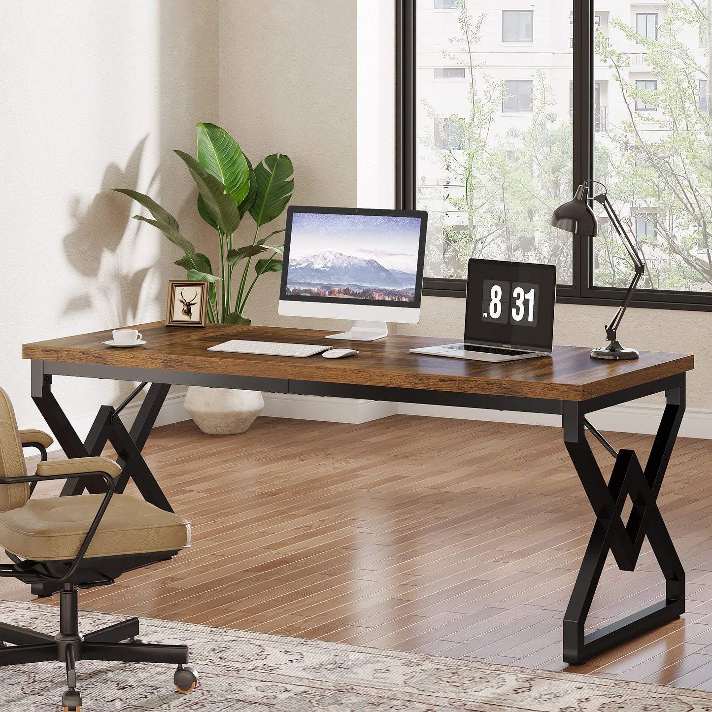 Tribesigns Industrial Executive Desk With Thick Tabletop And Metal Frame 63 Inch Long Computer Desk