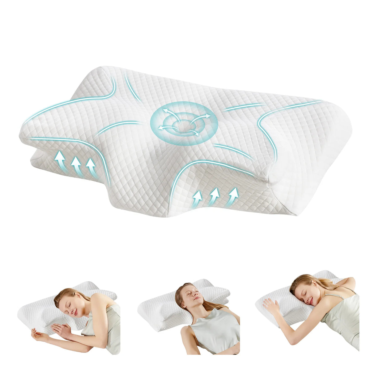 JHK Ergonomic Memory Foam Cervical Pillow With Cooling Pillowcase Two Heights