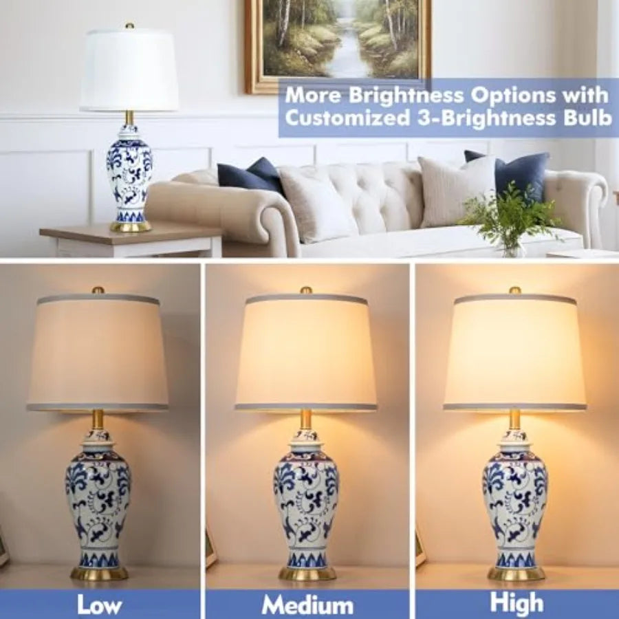 Traditional Chinoiserie Ceramic Solar Garden Table Lamp