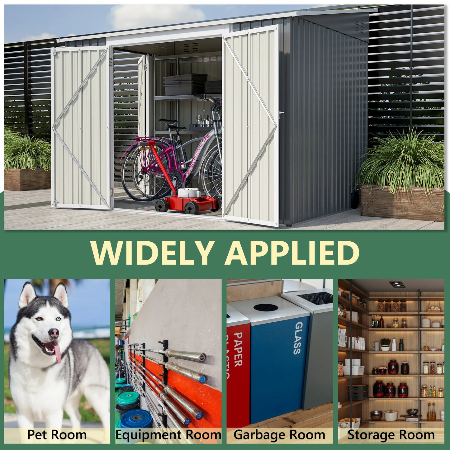 LZBEITEM Metal Outdoor Waterproof Storage Shed With Two Lockable Doors For Garden And Backyard