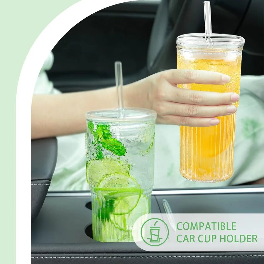 High Borosilicate Glass Cups With Lids And Glass Straws For Tumblers Ideal For Coffee Tea Juice Smoothies And Hot Drinks
