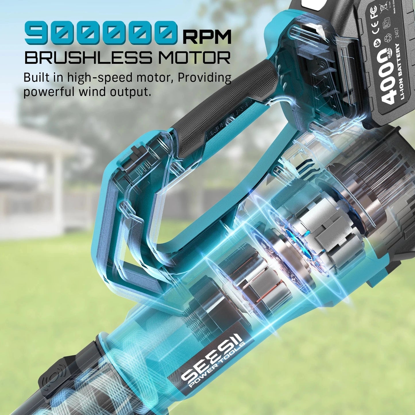 SeeSii Brushless Turbo Leaf Blower Cordless 900000RPM 780CFM
