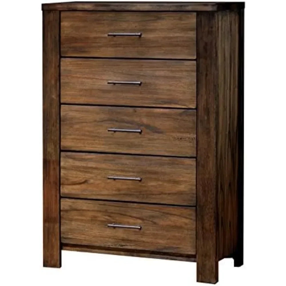 Traditional Oak Finish 6 Piece Bedroom Set For Master Suites With Solid Wood And Veneer Construction