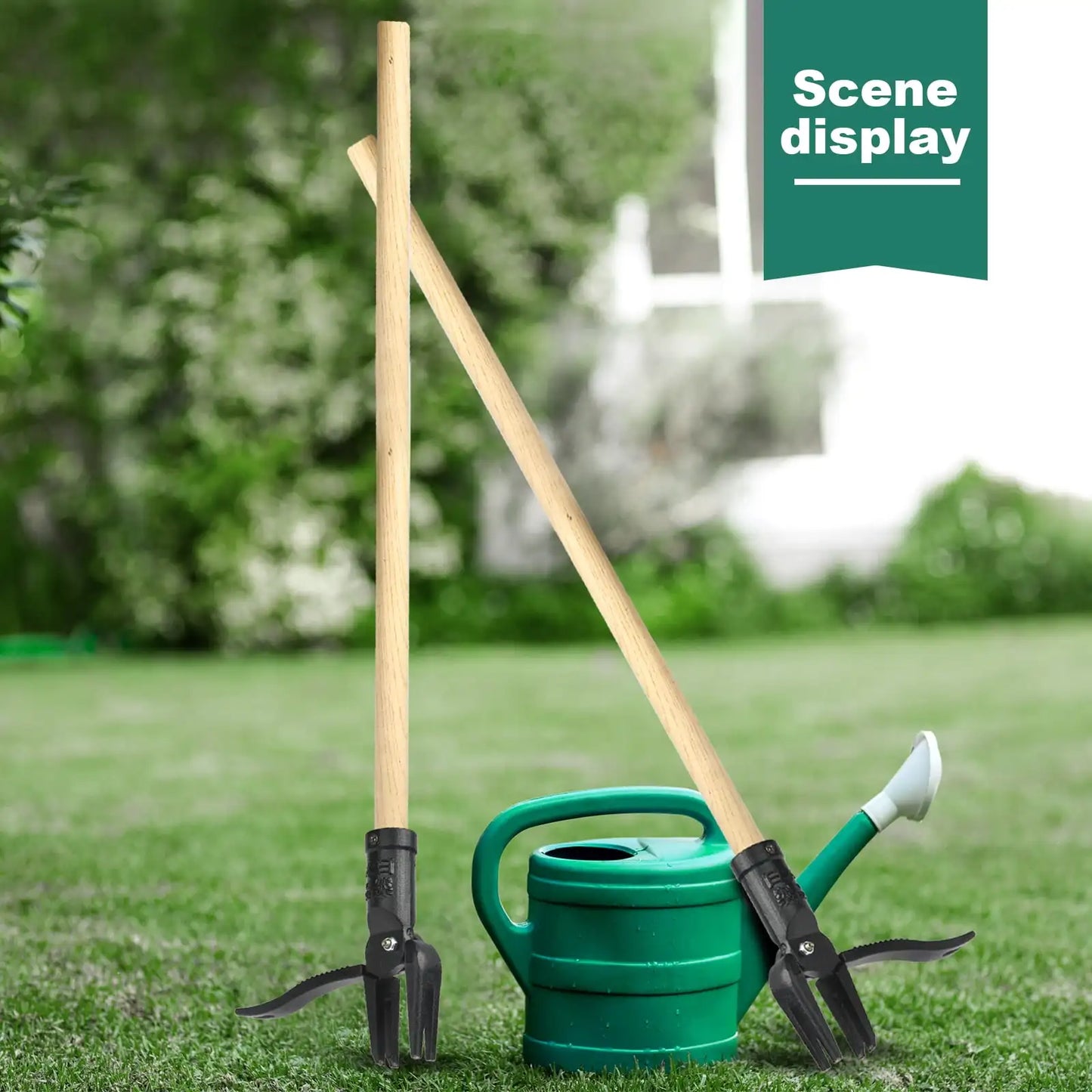 Stainless Steel Stand Up Weed Puller With Wood Handle Four Claw For Lawn And Garden