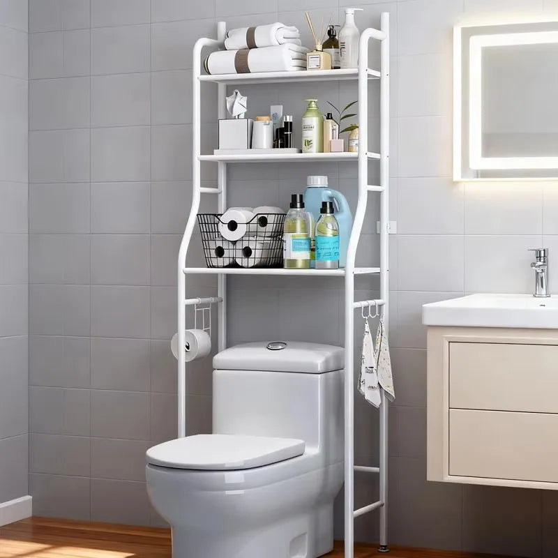 Storage rack above 3-layer toilet, space saving metal bathroom rack, independent toilet storage rack above, with 4 bathroom hook