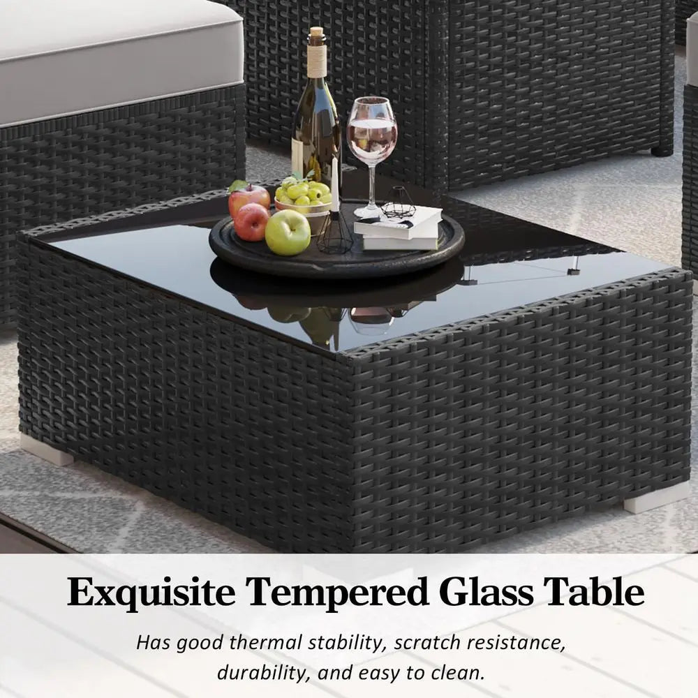 Outdoor Patio Furniture Set With Fire Pit Wicker Rattan Sectional