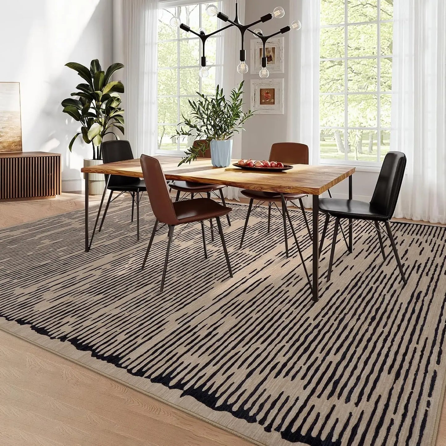 HiMISSH Modern Stripe Rug Non Slip Low Pile Living Room