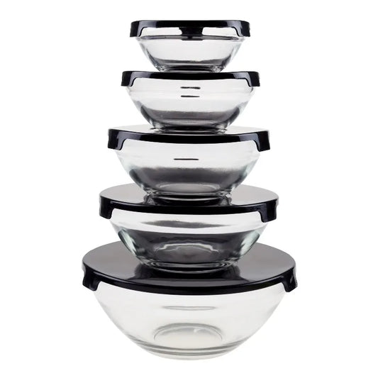 Glass Food Storage Containers 10 Piece Set With Snap Lids Airtight Glass Bowls In 4 Oz 6 Oz 12 Oz 14 Oz 28 Oz Sizes
