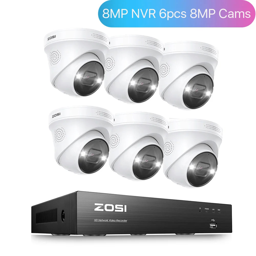 ZOSI 4K 8MP PoE Surveillance Kit System 8 Channel NVR AI With Weatherproof Cameras And Smart Alerts