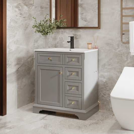 24" 30" 36" Painted Surface Raised Arch Feet Soft Closing Doors Vintage Bathroom Vanity Storage Cabinet with Sink