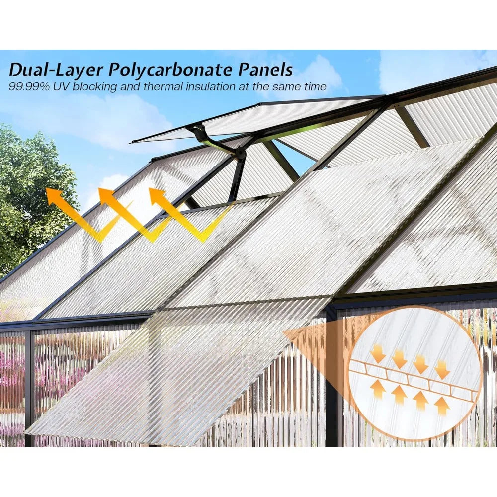Polycarbonate Greenhouse With Aluminum Frame And Dual Doors