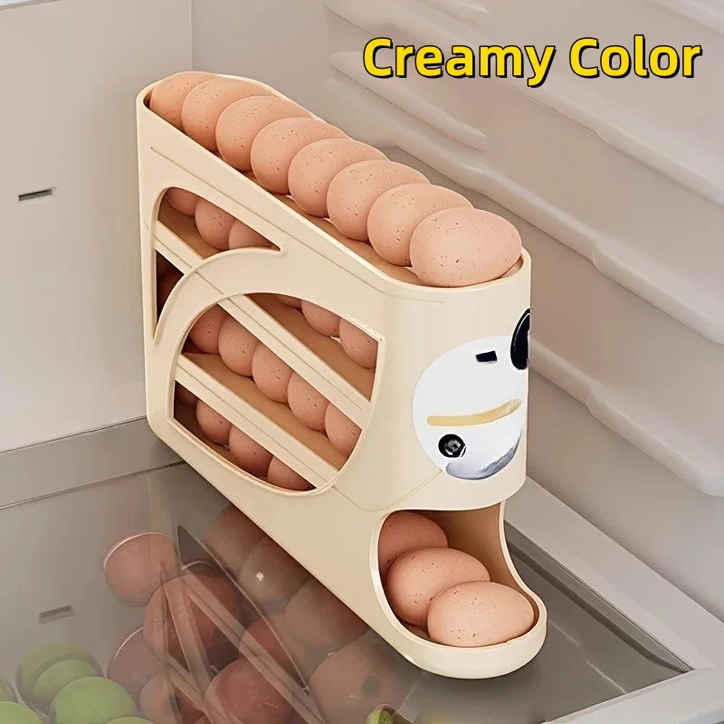 3 Tier Rolling Egg Storage Container For Refrigerator Organizer With Sliding Bottom Tray