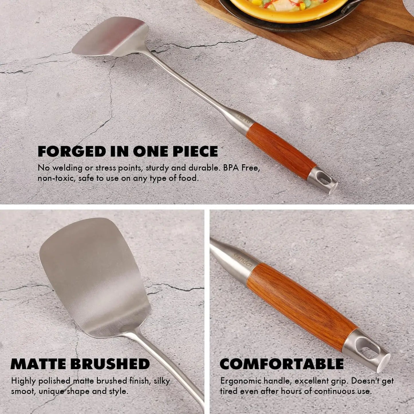 Stainless Steel Kitchen Utensil Set With Wooden Handles