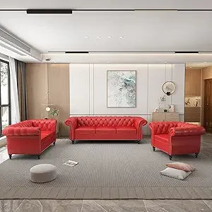 DAFIFY Velvet Chesterfield Living Room Set With Nailhead Three Piece Sofa Loveseat Chair