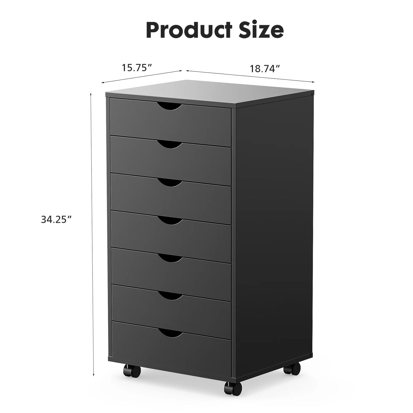 JHK 7 Drawer Chest Nightstand Storage Cabinet On Wheels