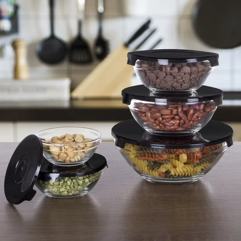Glass Food Storage Containers 10 Piece Set With Snap Lids Airtight Glass Bowls In 4 Oz 6 Oz 12 Oz 14 Oz 28 Oz Sizes