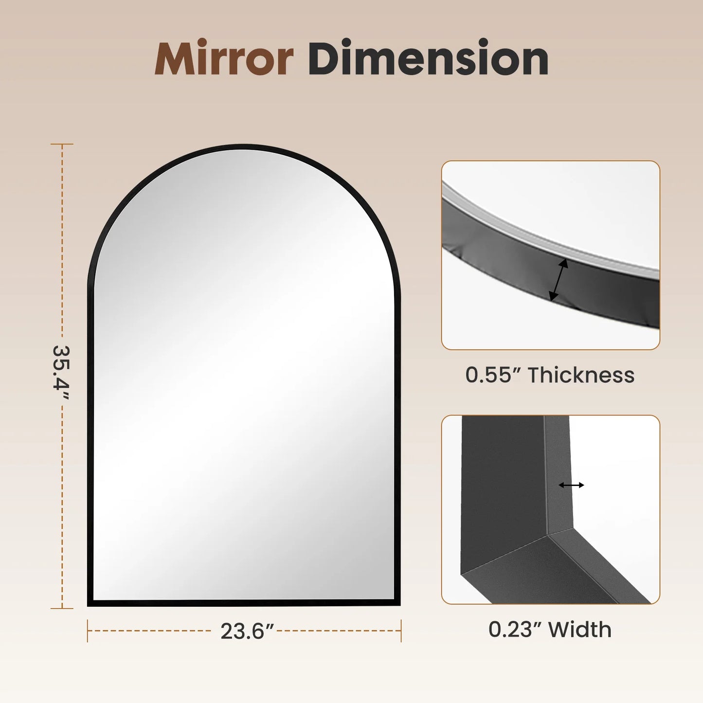 JHK Arched Metal Framed Bathroom Mirror With Architectural Shatterproof Glass For Crystal Clear Reflections
