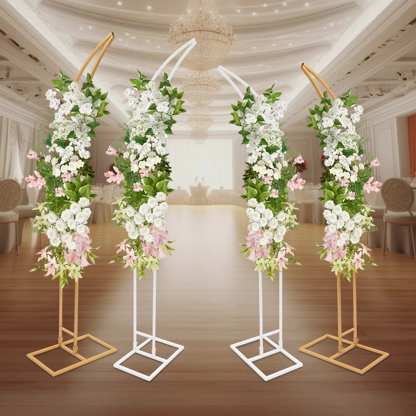 Wedding Arched Backdrop Stand Set Metal Floor Standing 2 Pieces With Durable Steel Frame