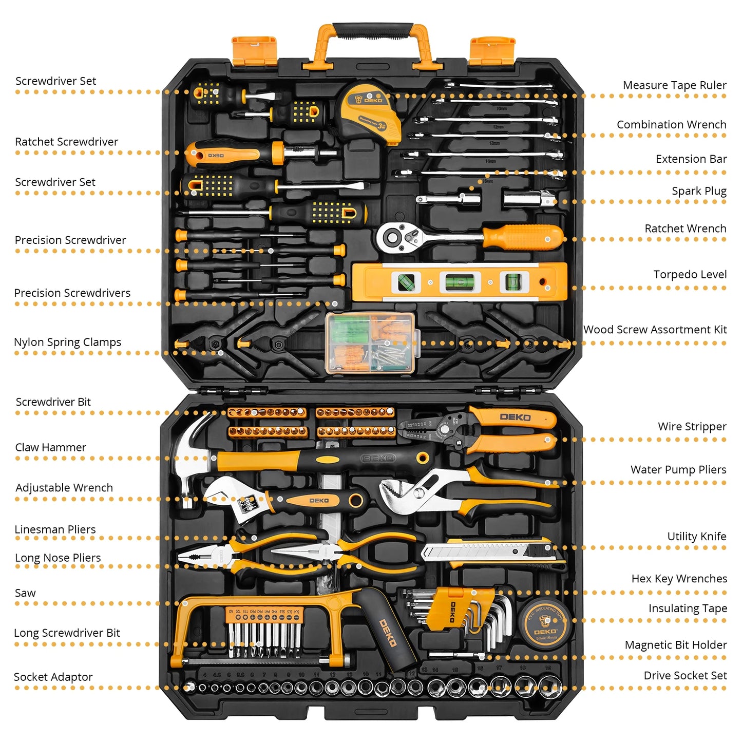 DEKODIY 228Pcs Socket Wrench Auto Repair Tool Set With Toolbox