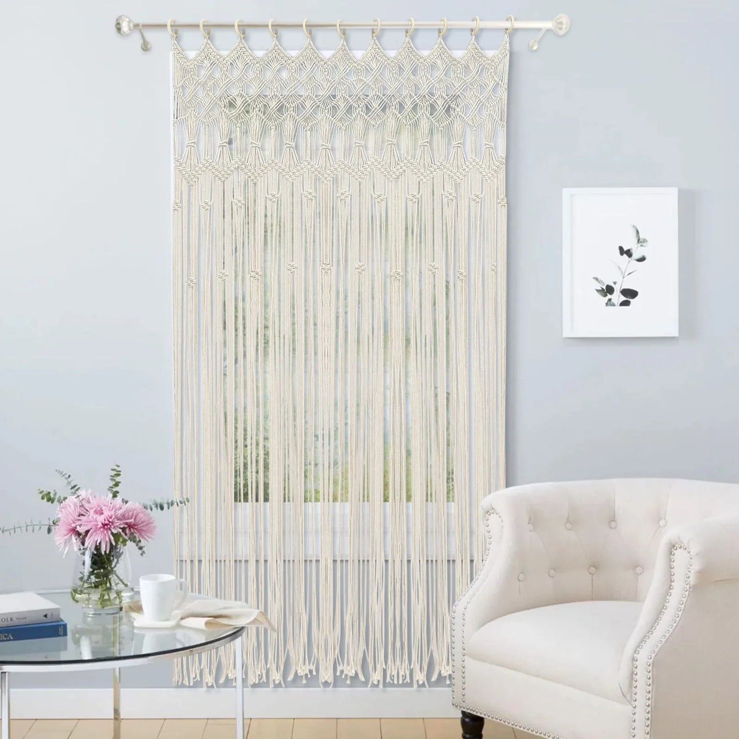 Bymaocar Boho Macrame Wall Hanging Tapestry Curtain Handmade For Living Room Decor