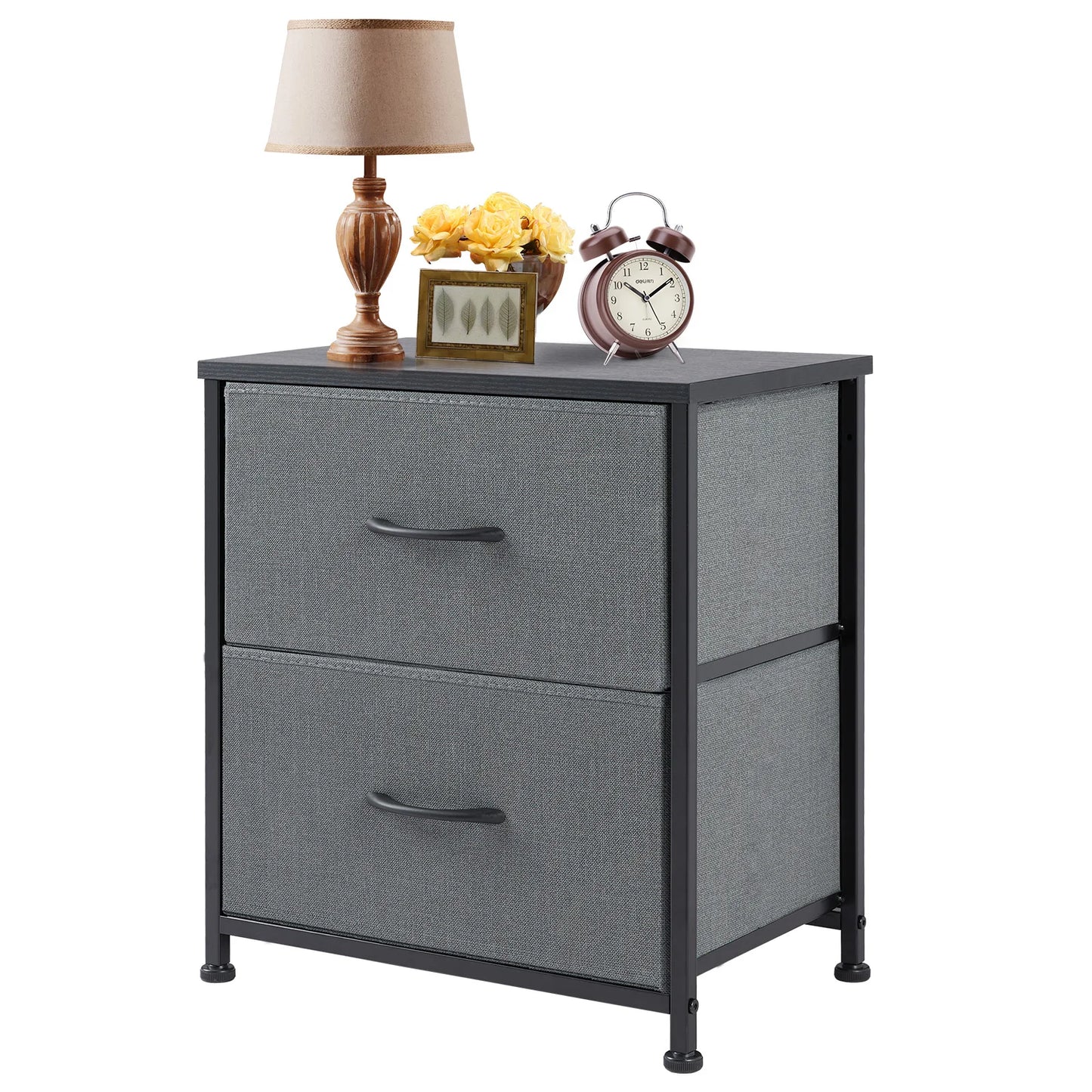 JHK Premium BedsideNightstand Table With 2 Durable Fabric Drawers StorageCabinet