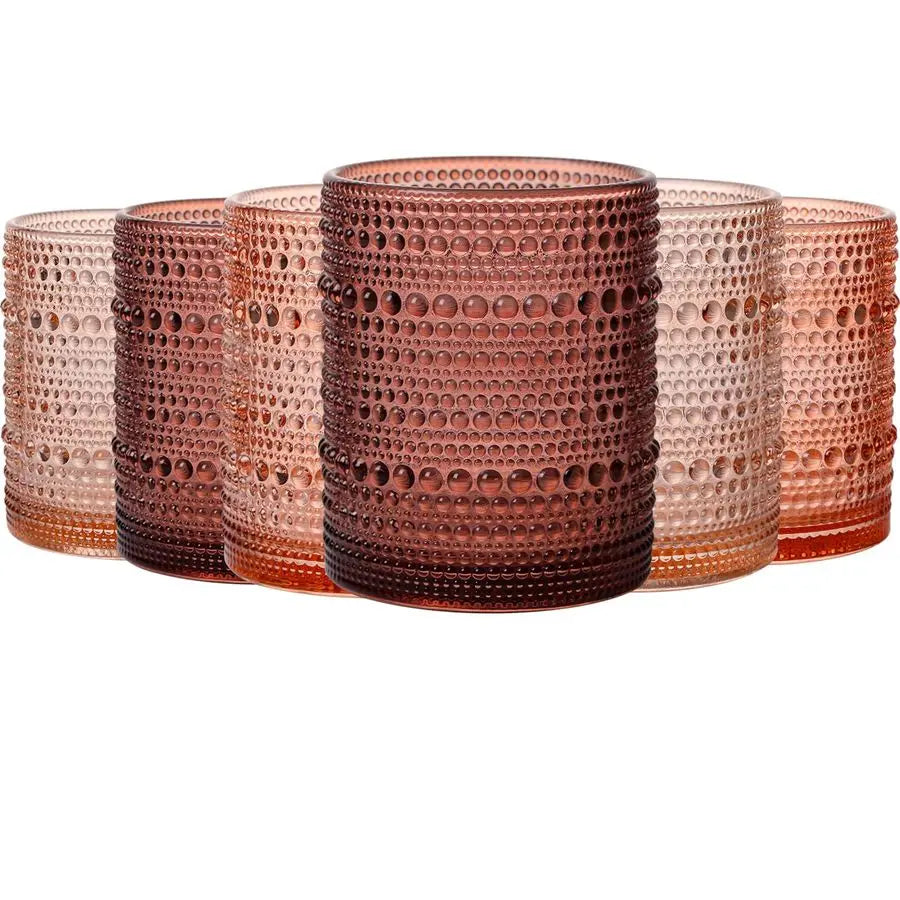 Vintage Hobnail Drinking Glasses Set of 6, Embossed Water Tumbler 12oz, Kitchen amp Bar Beaded Glass Cups, Beverage Glass Cups f