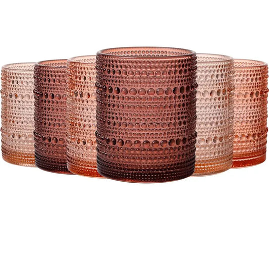 Vintage Hobnail Drinking Glasses Set of 6, Embossed Water Tumbler 12oz, Kitchen amp Bar Beaded Glass Cups, Beverage Glass Cups f