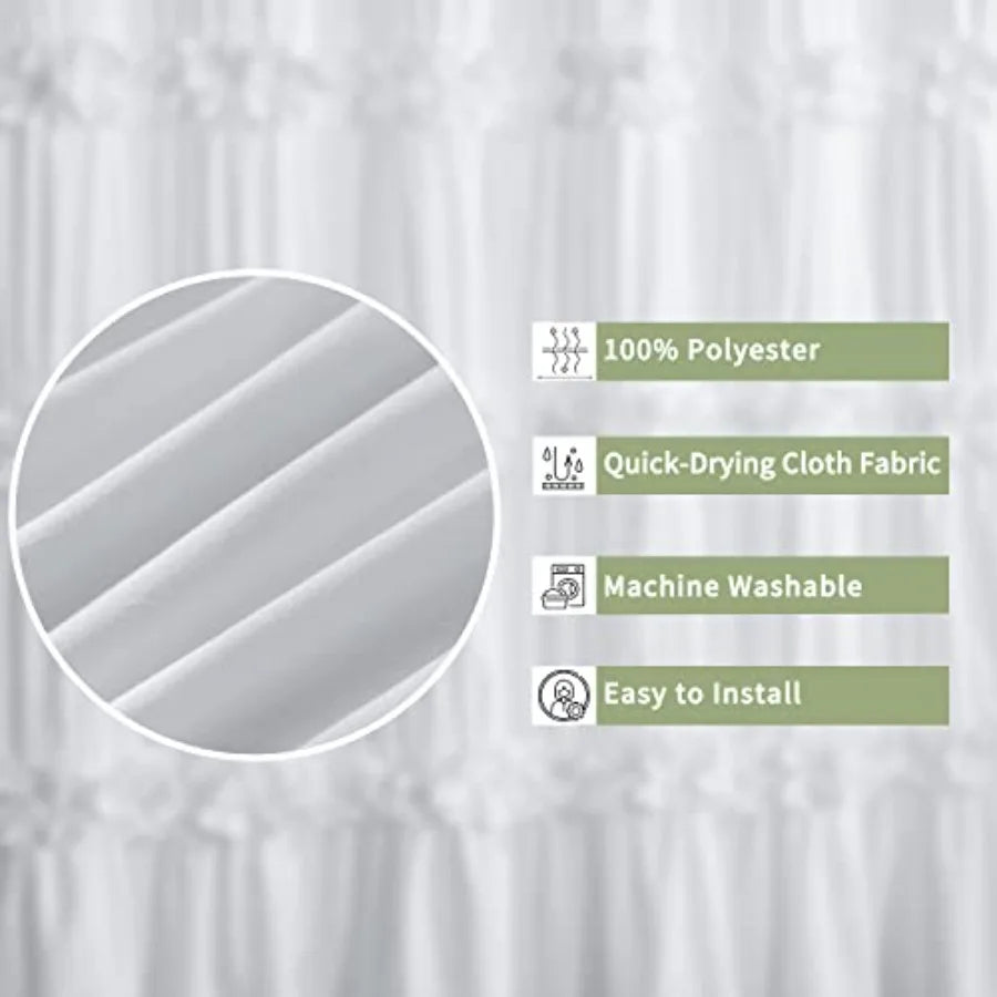 Victorian Ruffle Shower Curtain Ruched Bow Tie Polyester Knit Bath Curtain For Timeless Classic And Modern Decor