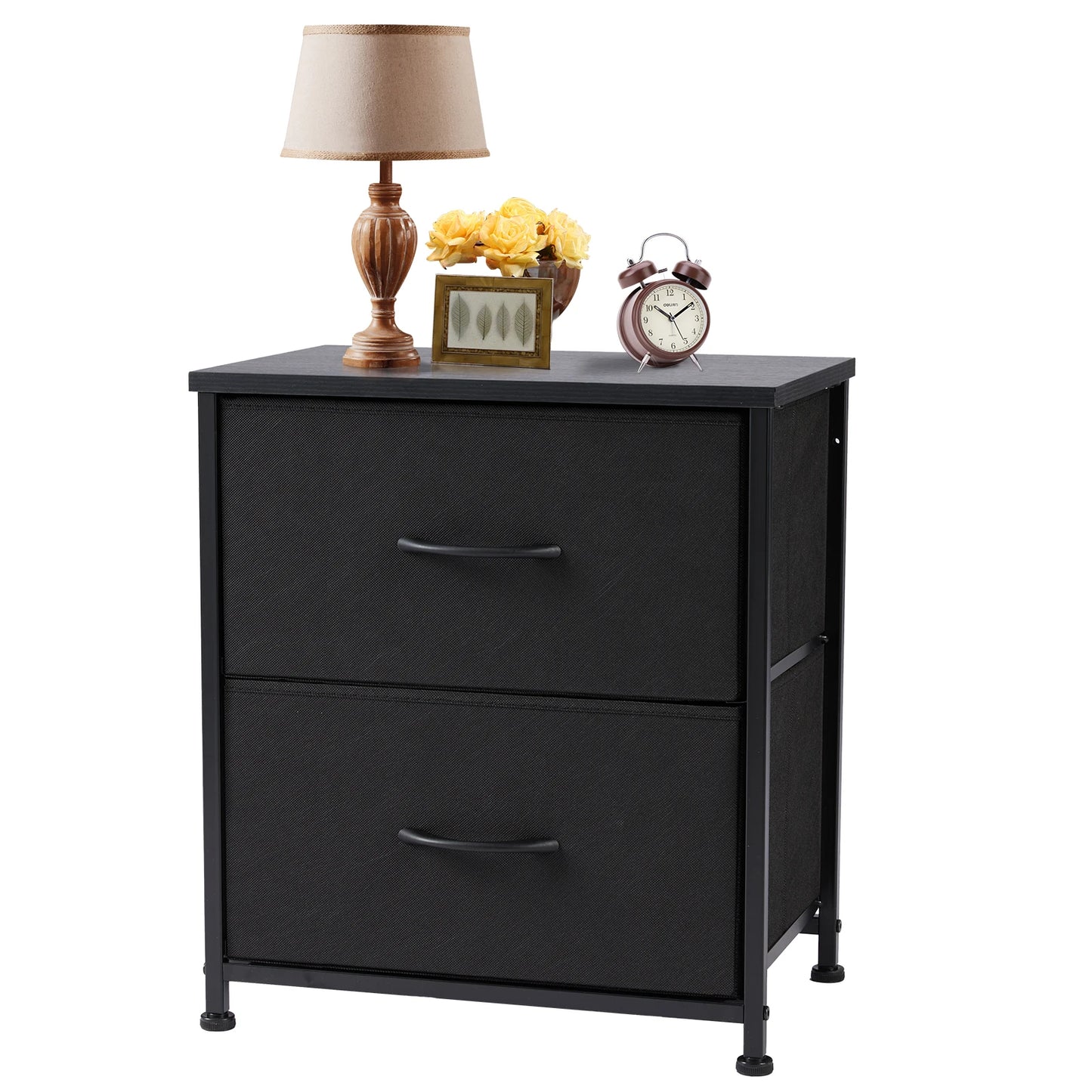 JHK Premium BedsideNightstand Table With 2 Durable Fabric Drawers StorageCabinet