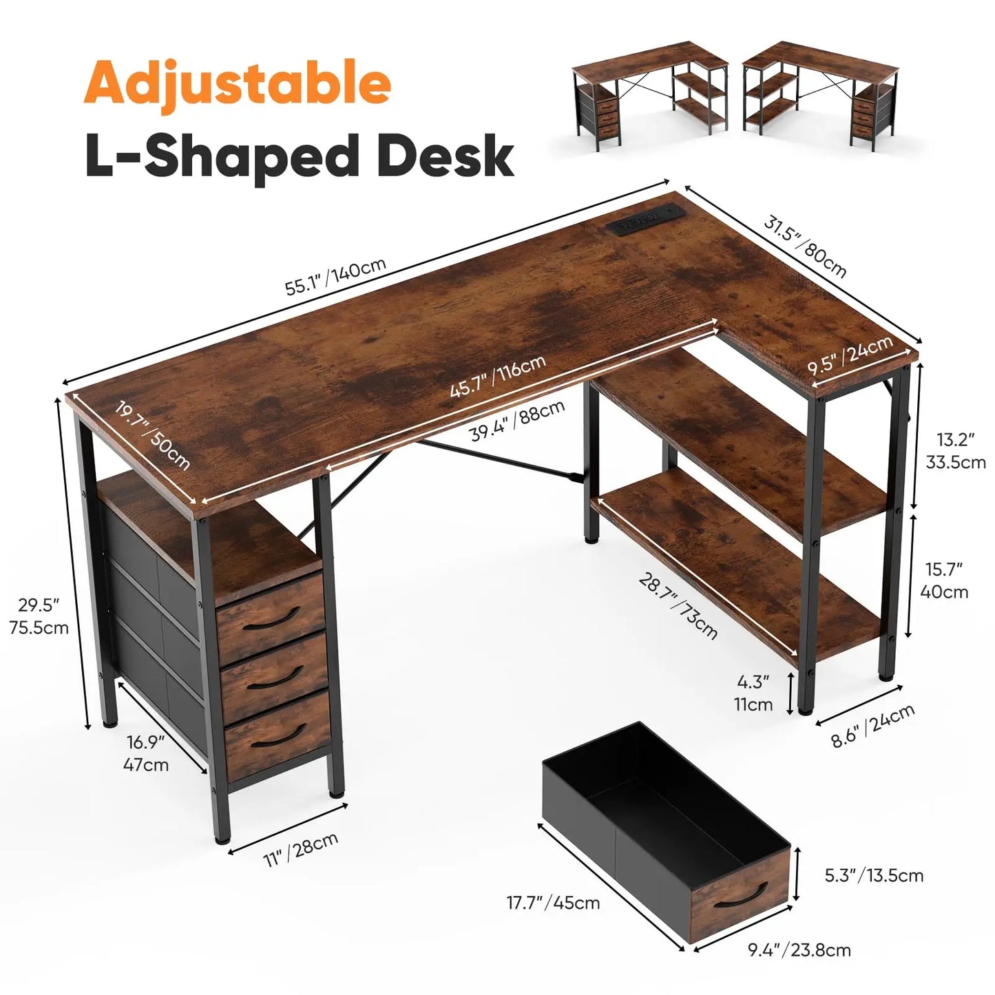 JHK L Shaped Desk With Beneficial Ergonomic Organization FacilitiesPlus PowerOutlet
