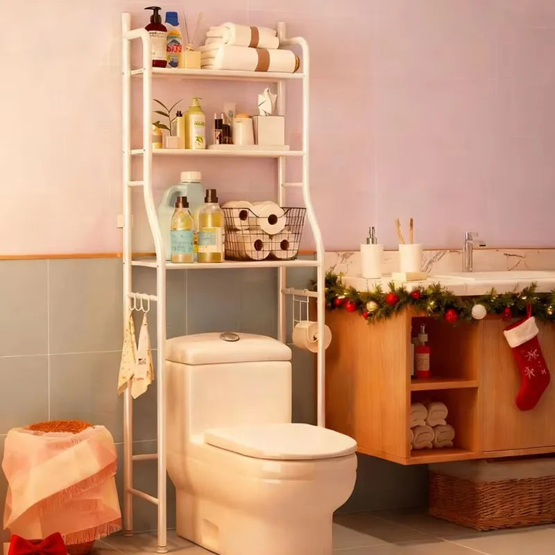 Storage rack above 3-layer toilet, space saving metal bathroom rack, independent toilet storage rack above, with 4 bathroom hook