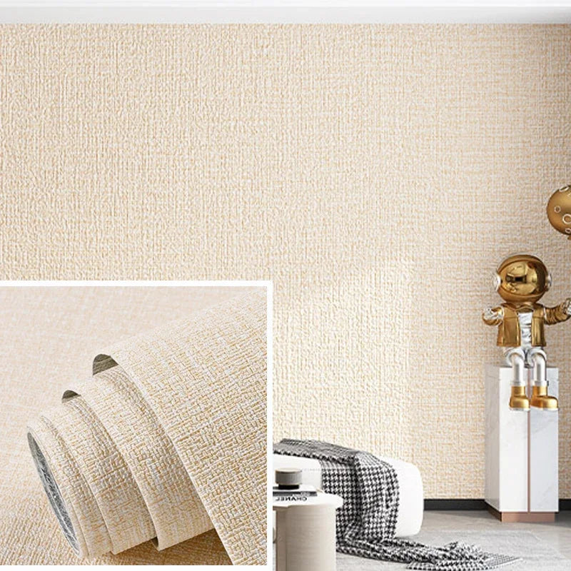 NONECN Linen 3D Foam Wallpaper Self Adhesive PVC Waterproof Wall Covering for Renovation