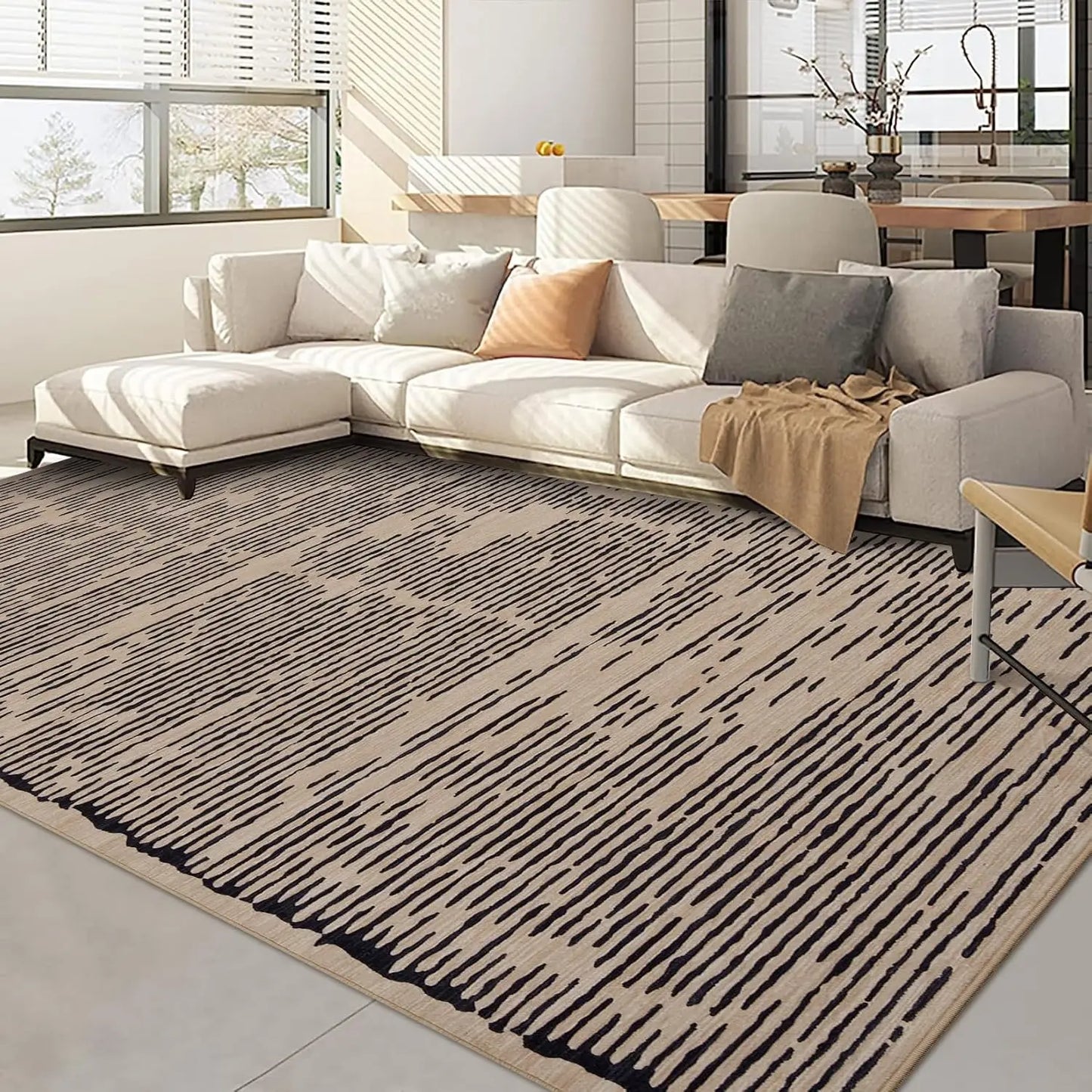 HiMISSH Modern Stripe Rug Non Slip Low Pile Living Room