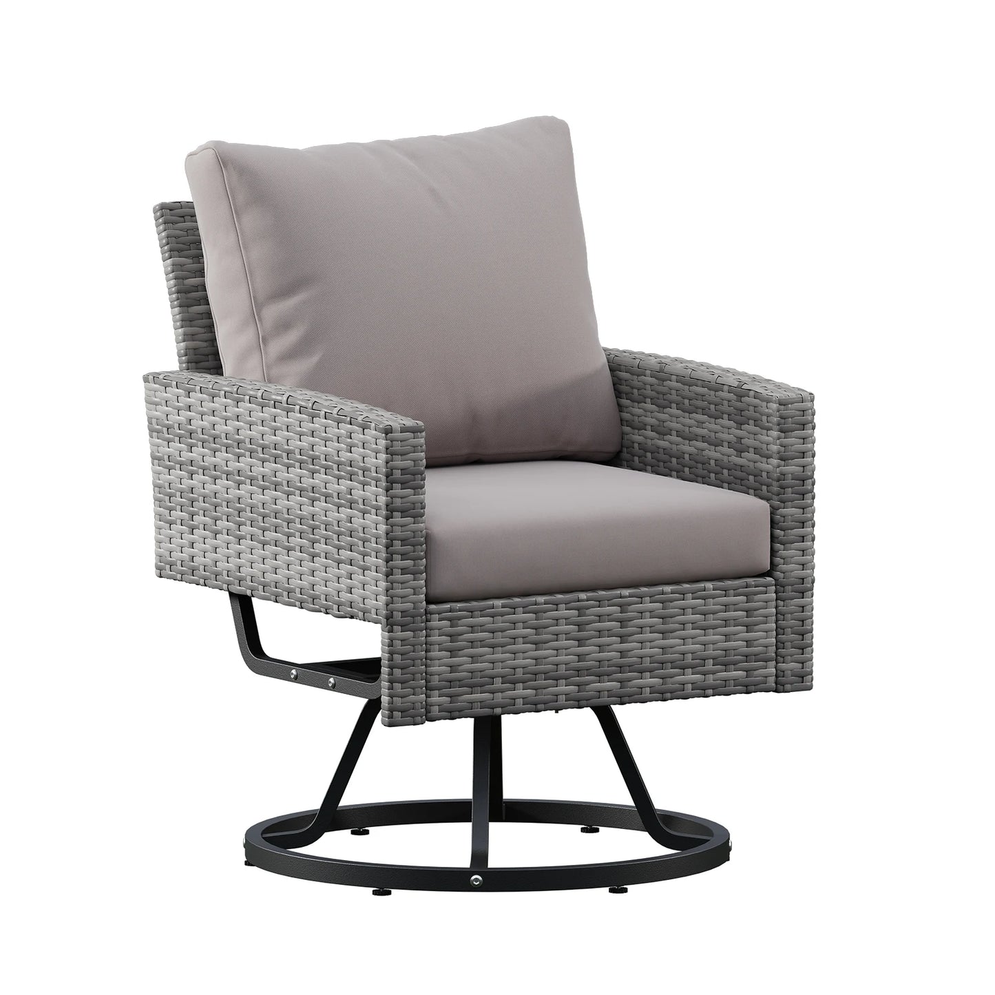 6 Pcs Wicker Patio Furniture Set, Outdoor Swivel Chairs, 3-Seat Sofa, Ottoman & Tempered Glass Side Table, All-Weather Conversat