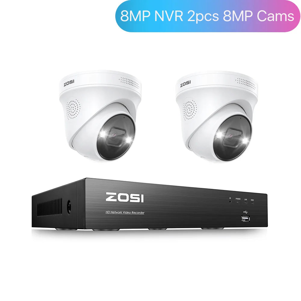 ZOSI 4K 8MP PoE Surveillance Kit System 8 Channel NVR AI With Weatherproof Cameras And Smart Alerts
