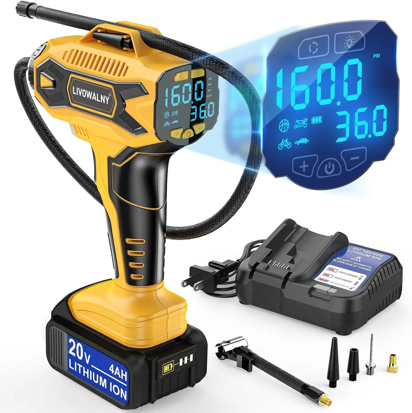DEWALT 20V Max Cordless Tire Inflator With LCD Display Portable Pump Up To 160 PSI