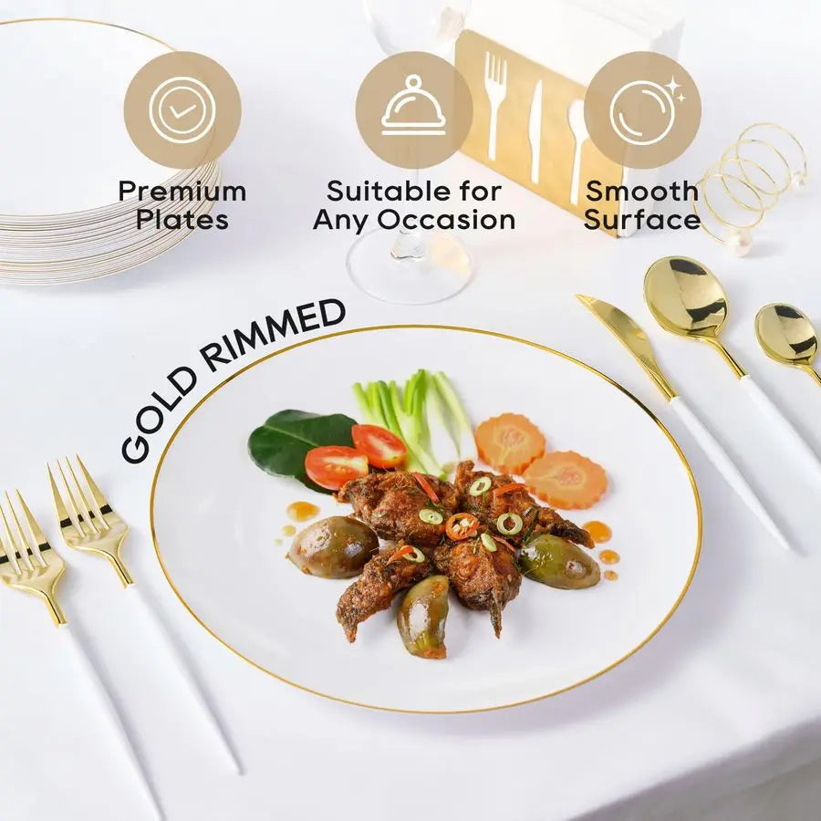 Disposable Plastic Plates 100 Count Heavy Duty Rimmed
