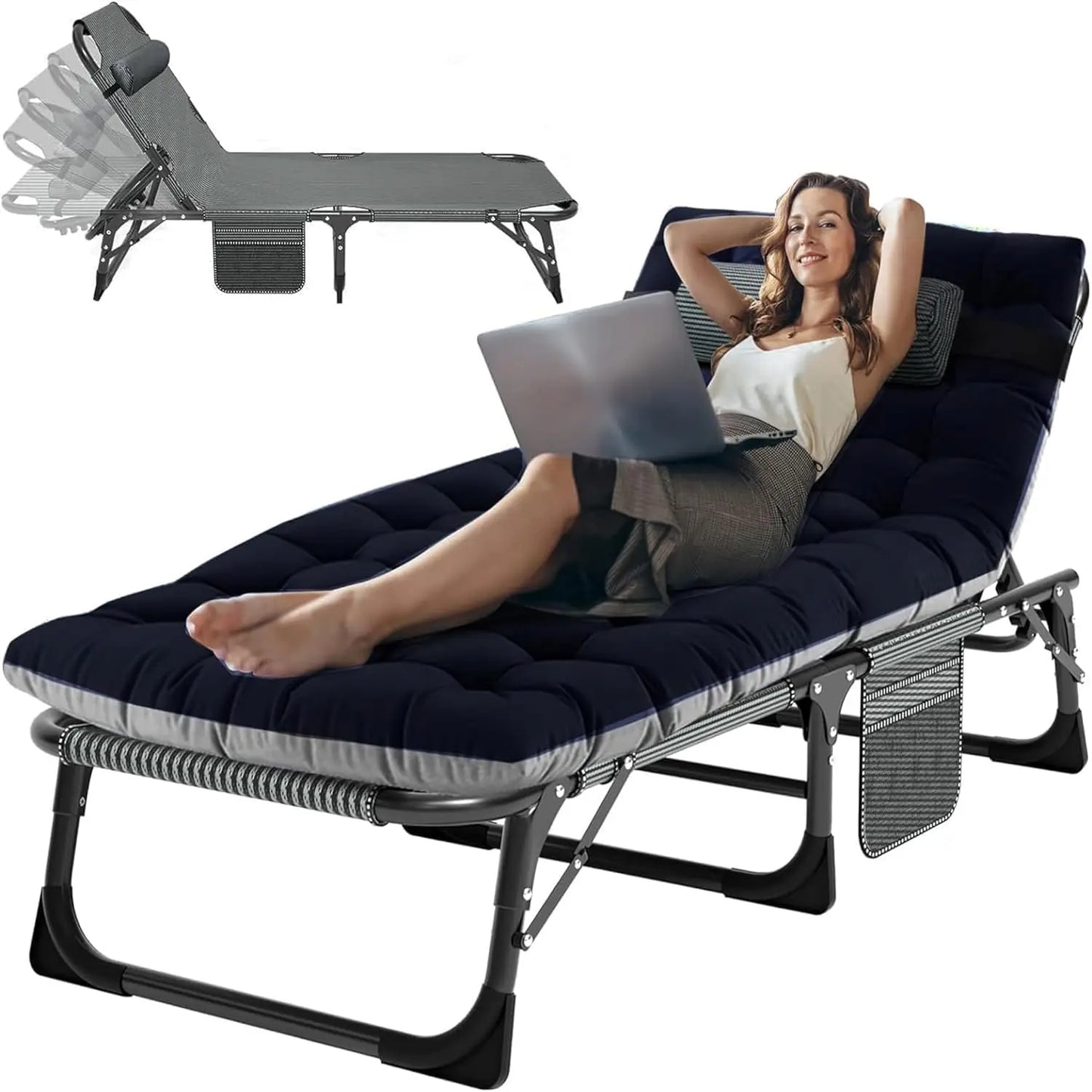 4-In-1 Outdoor Lounge Chair With Face Holes For Tanning Heavy-Duty Recliner Weather-Resistant For Poolside And RV