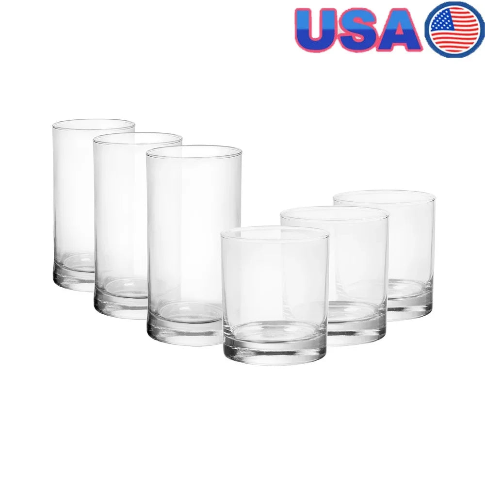 12 Piece Clear Glass Drinkware Set With Six 16 Ounce Cooler Glasses And Six 11 Ounce Rock Glasses For Juices And Water