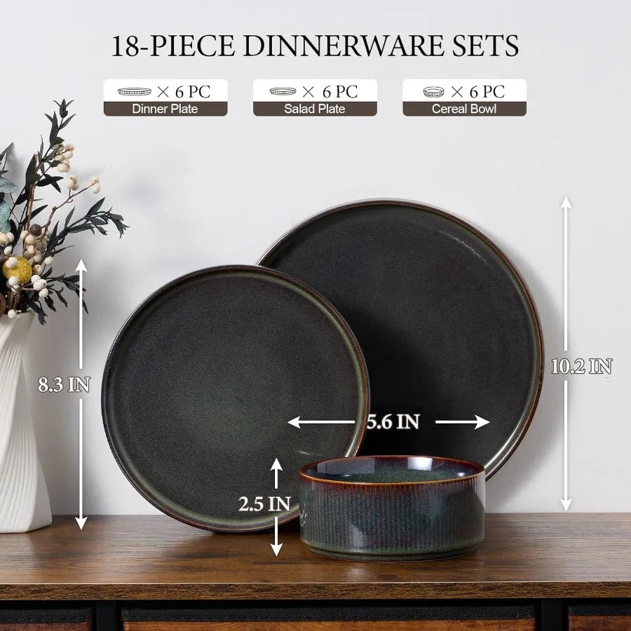 Stoneware Dinnerware Sets 18Pieces Modern Plates and Bowls Sets Kitchen Dinning Porcelain Dishes Set for 6 Chip and Scratch Res