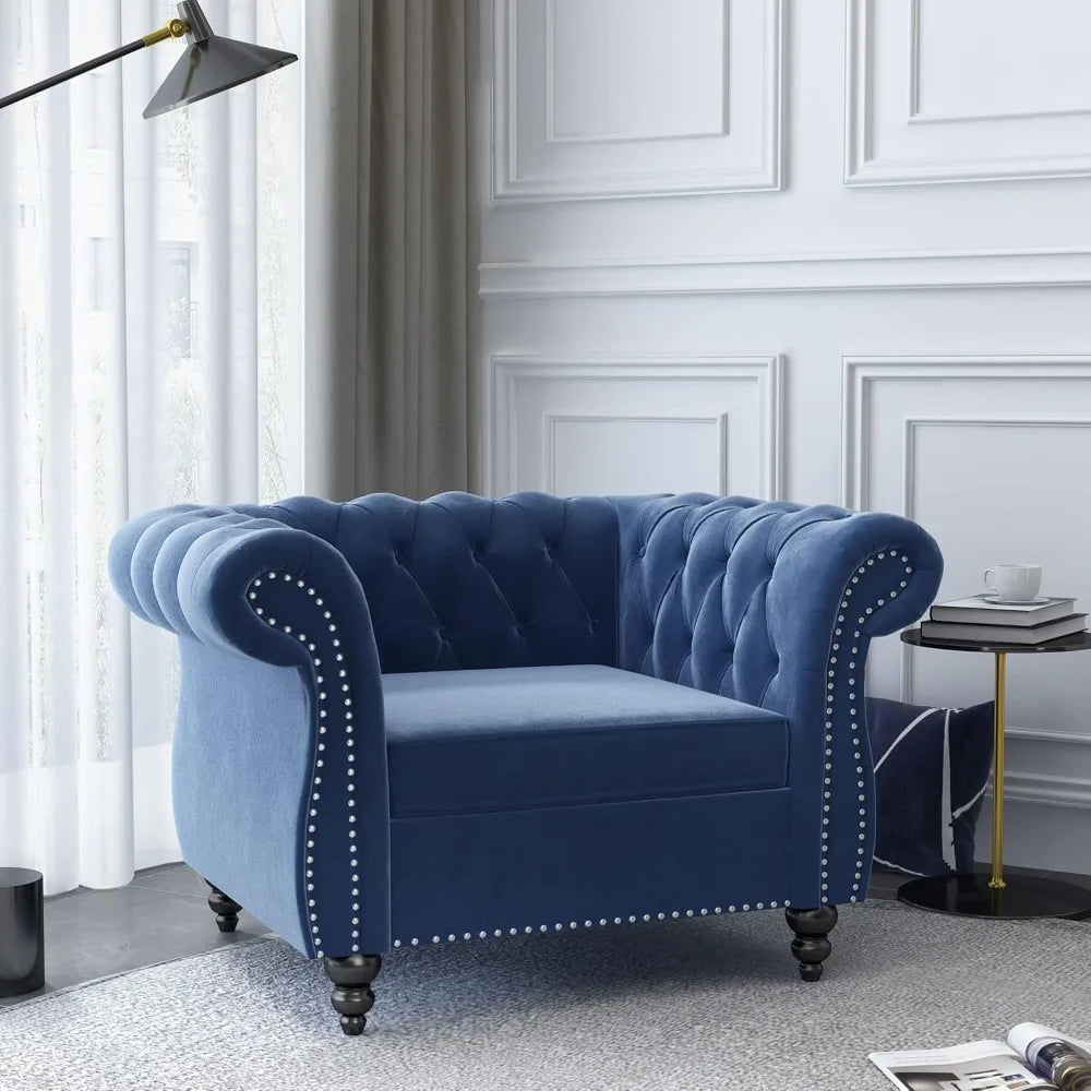 DAFIFY Velvet Chesterfield Living Room Set With Nailhead Three Piece Sofa Loveseat Chair