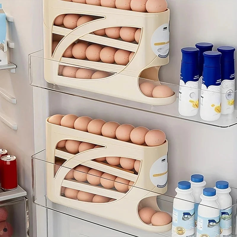 3 Tier Rolling Egg Storage Container For Refrigerator Organizer With Sliding Bottom Tray