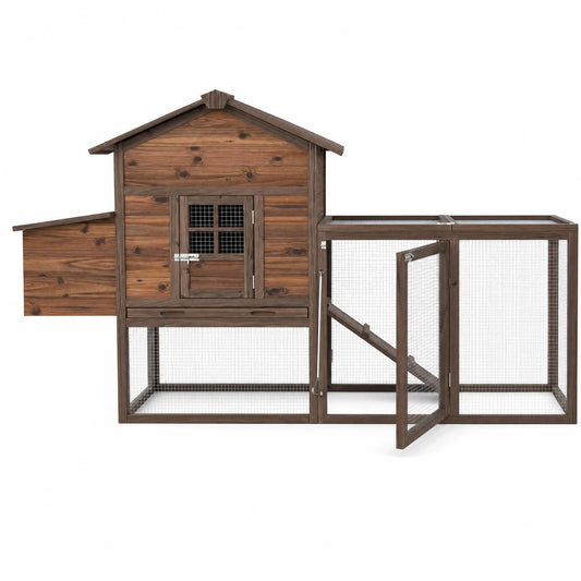 Outdoor Raised Chicken Coop With Secure Run And Nesting Box