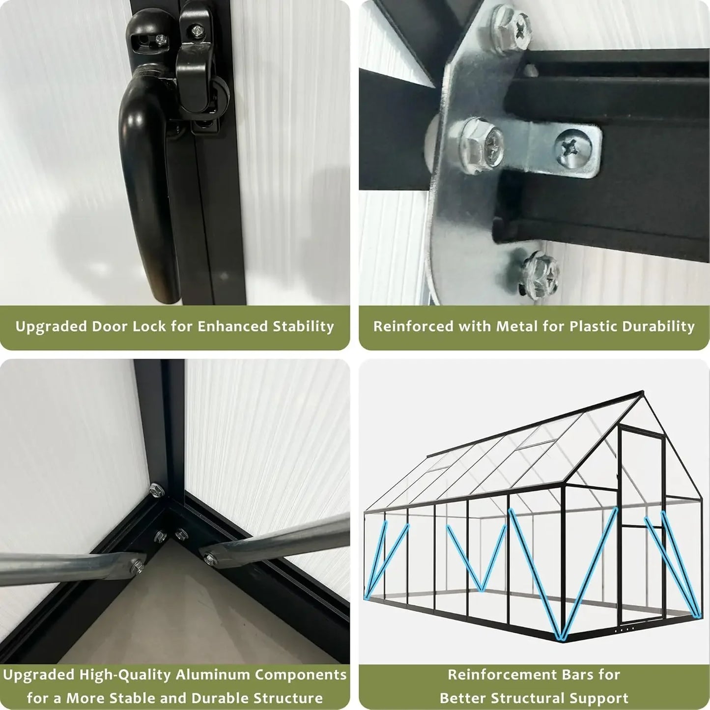 Polycarbonate Greenhouse Outdoor Walk In Heavy Duty Aluminum Frame With Roof Vent For Garden