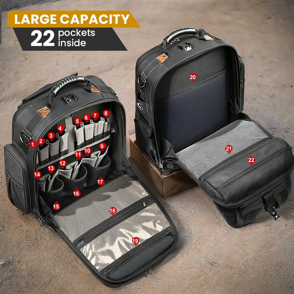 WINHUNT Tool Bag Backpack Heavy Duty Organizer For Electricians With Quick Access Pockets And Hands Free Portability