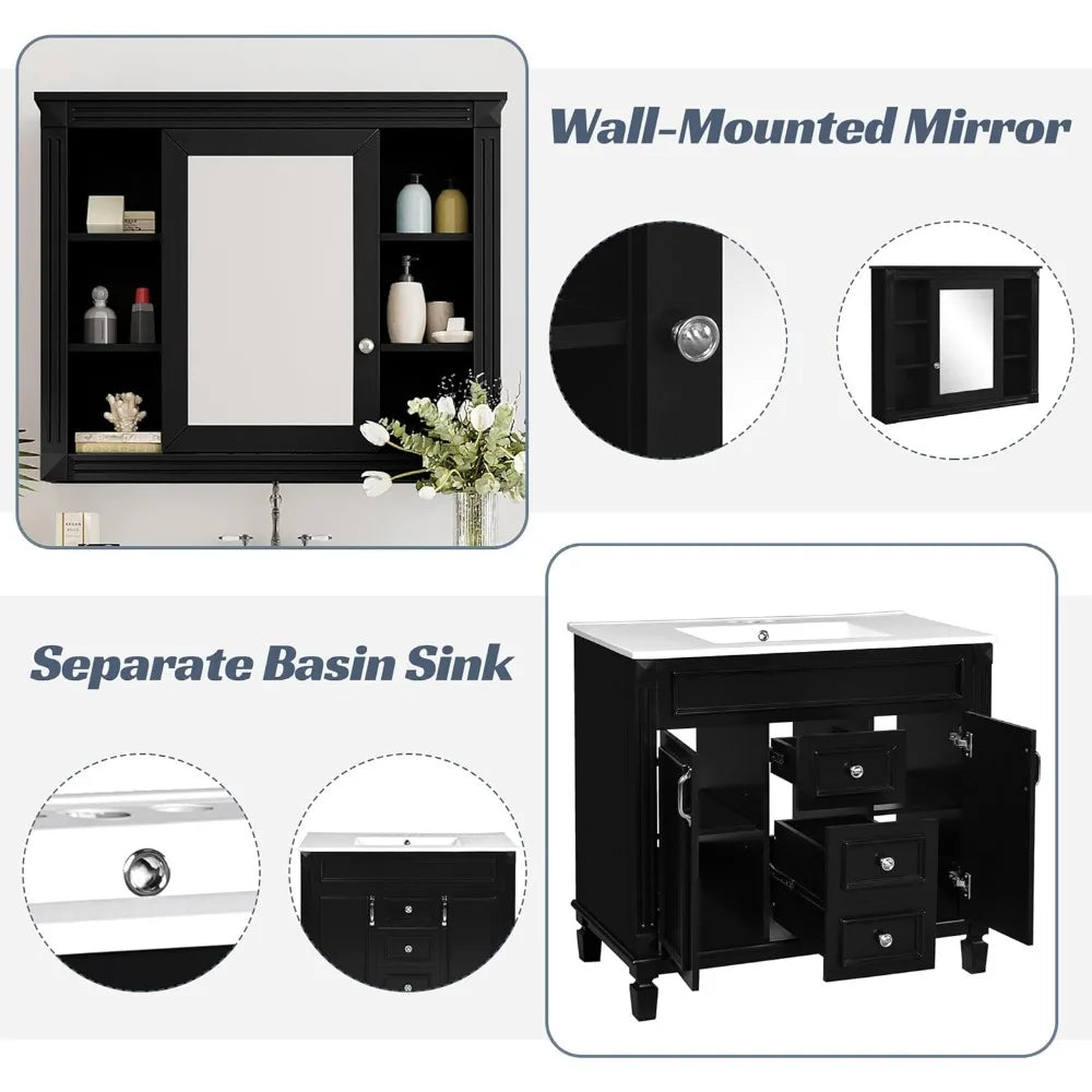 RBXC Bathroom Vanity With Sink And Mirror Medicine Cabinet